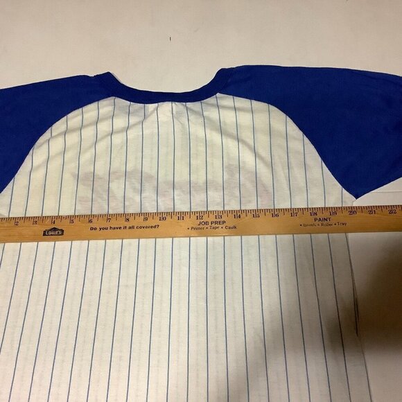 Vintage Coca Cola Ringer Baseball Striped T Shirt Size L 12-14 Blue/White USA - Picture 5 of 7
